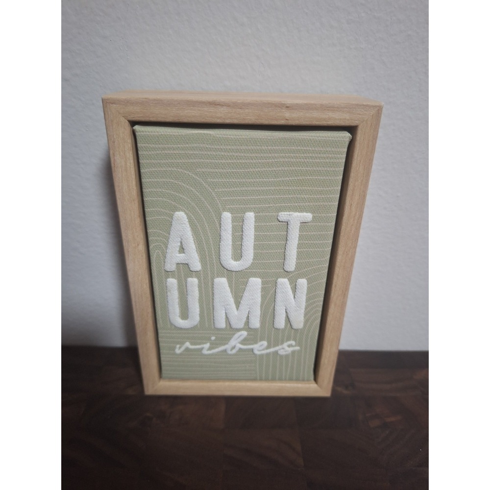 Autumn Vibes Framed Canvas Tabletop Wall Sign Sage Green Fall Decor
